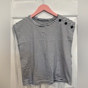 Zara White and Blue Boxy Muscle Tee